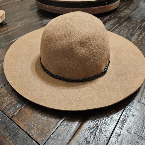 Tan Wool Floppy Hat with Braided Leather Detail and Gigi Pip Pin - Picture 2 of 9